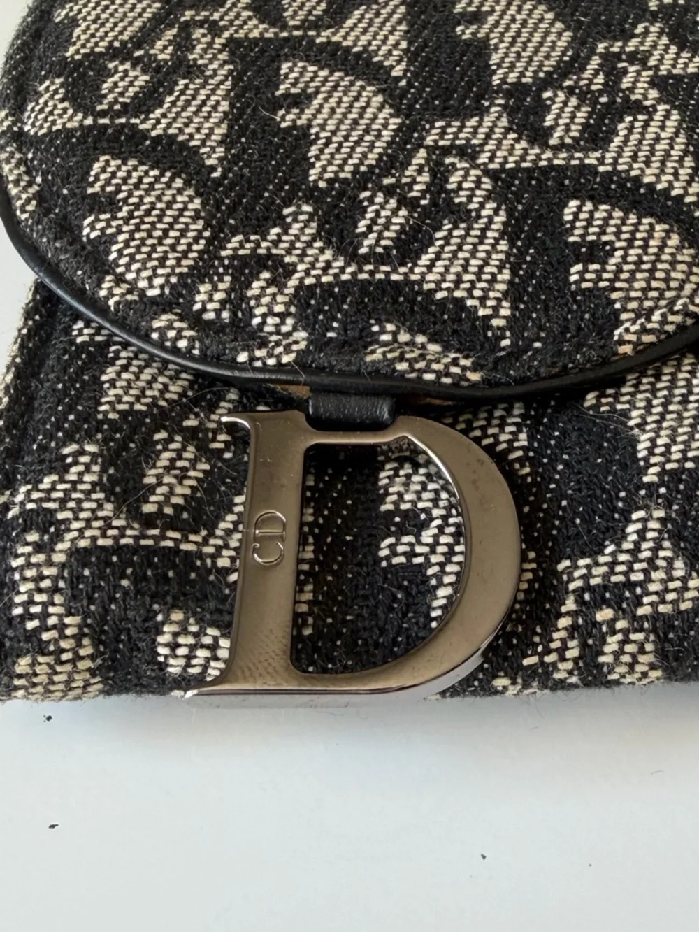 Christian Dior Oblique Saddle Wallet with D Charm Black Gray Canvas